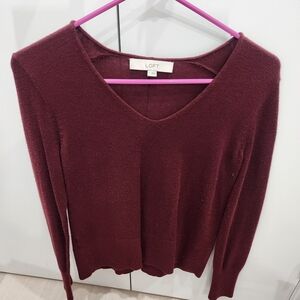 LOFT V-Neck Sweater in Rich Burgundy